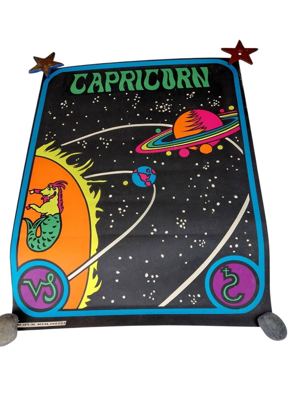 Pro Arts Blacklight CAPRICORN Astrology Poster 21x16" 1969 Groovy